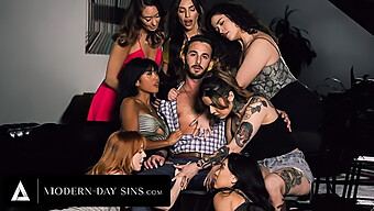 Ember Snow And Madi Collins, Two Sex Addicts, Take Turns Pleasuring Their Support Group With Anal And Oral Sex.